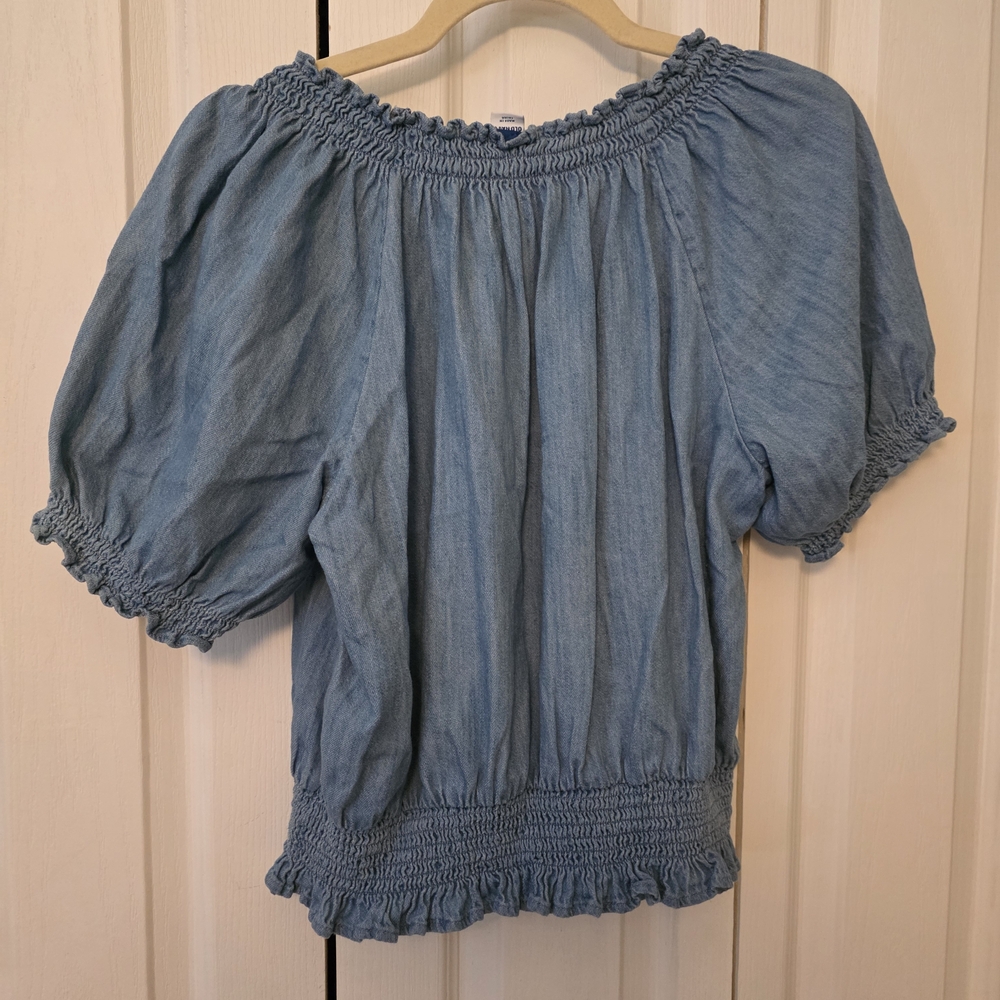 OLD NAVY Chambray Smocked Women's Top Size L - Picture 5 of 8